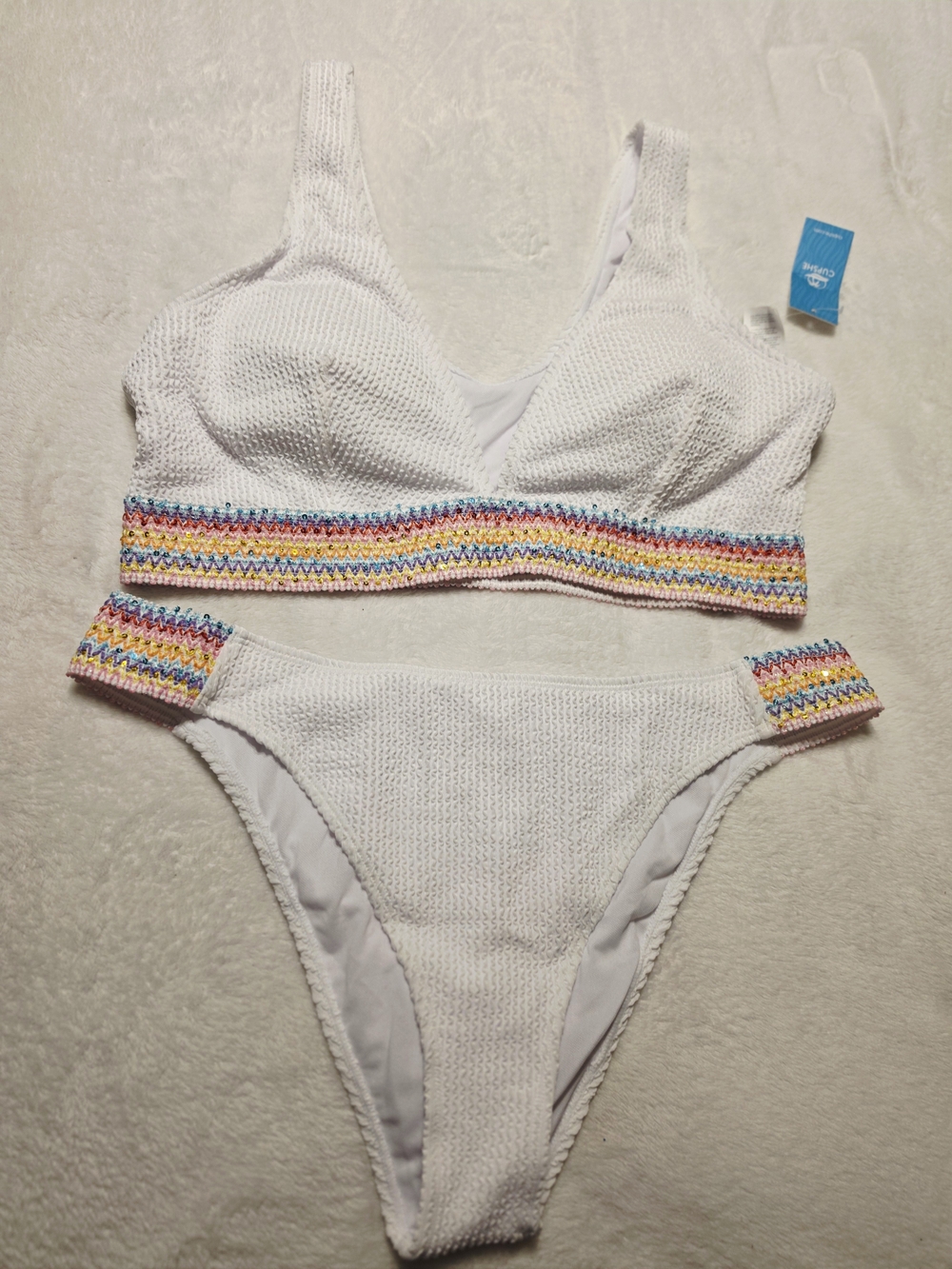 Cupshe Textured Two-Piece Set with Multicolor Chevron Trim